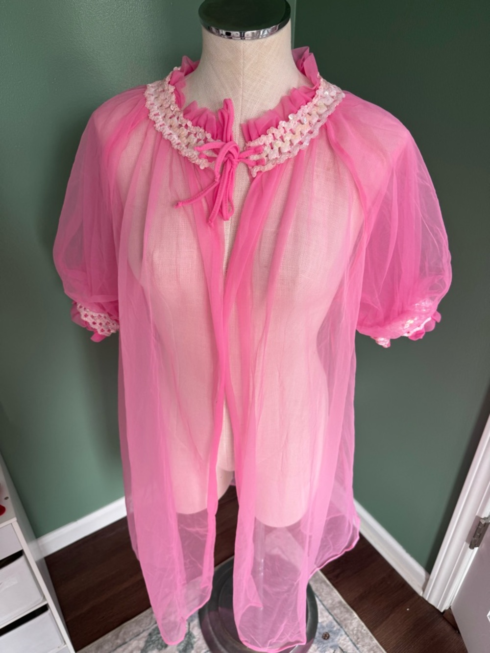Sheer Pink Vintage Peignoir Robe